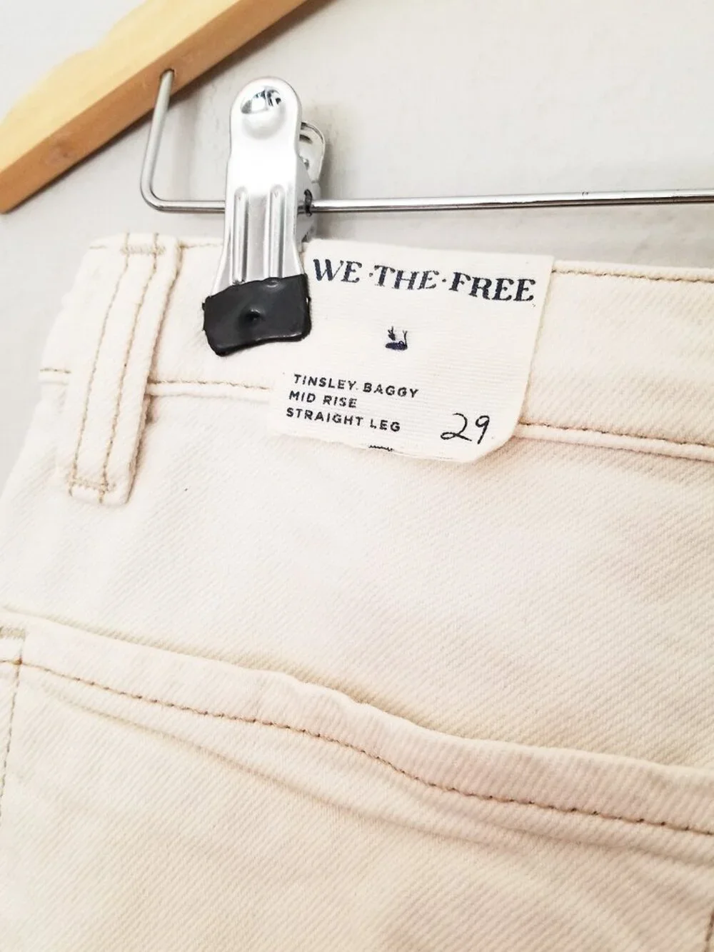 NEW Free People We The Free Tinsley Baggy Mid Rise Straight Leg Jean 29 Ecru $98